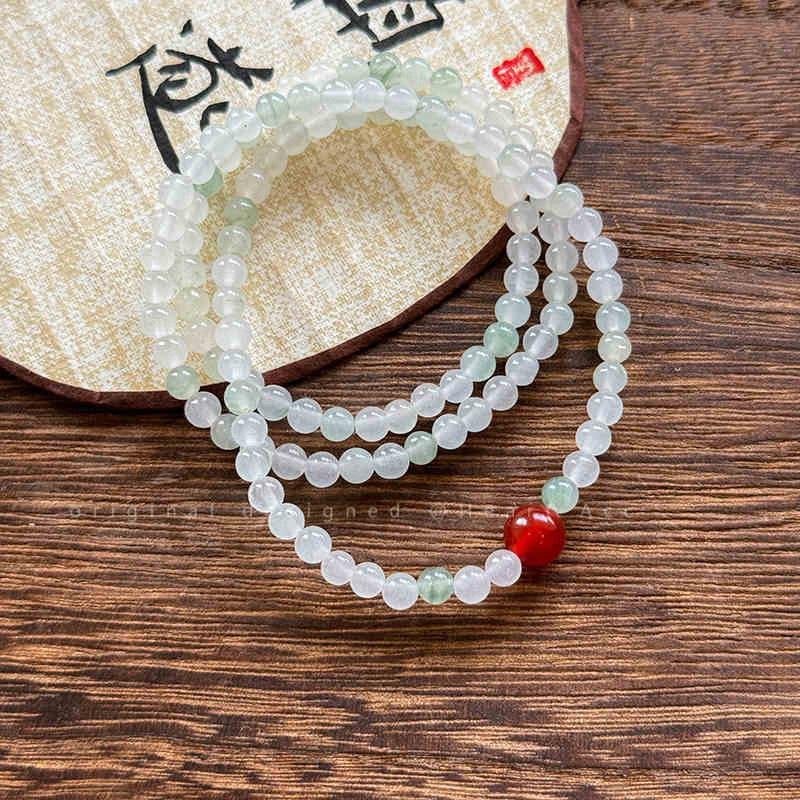 Handmade Tianshan Green Jade Multi-Loop Bracelet, Retro New Chinese Ethnic Style Unisex Jewelry, Travel Souvenir