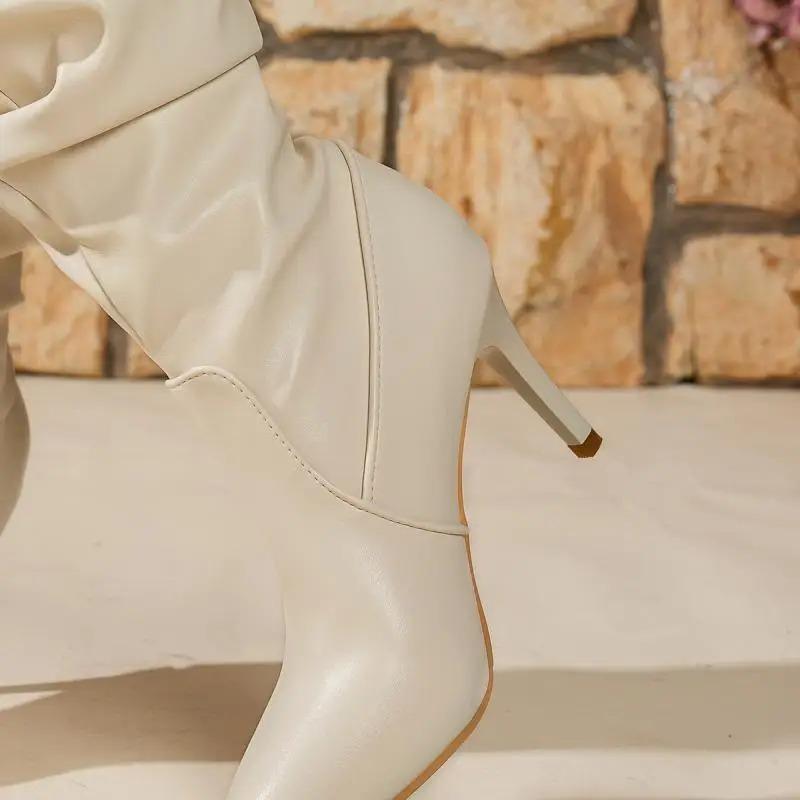 Sexy Jednobarevné Super Vysoké Podpatky Kozačky pod Koleno Dámské 2025 Zima Špičatá Špička Vrásčitý Nazouvací Kotníkové Boty Módní Párty Šaty Jezdecké Boty