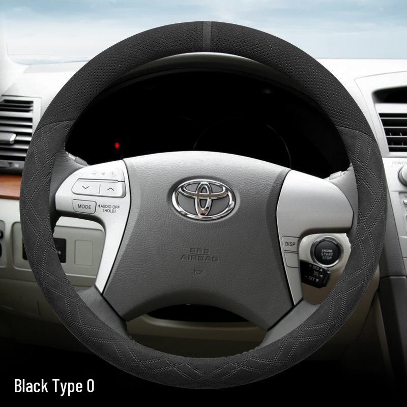 Suede Steering Wheel Cover for Toyota Prado, Camry (6th & 7th Gen), Reiz, Land Cruiser, and Land Cruiser Prado