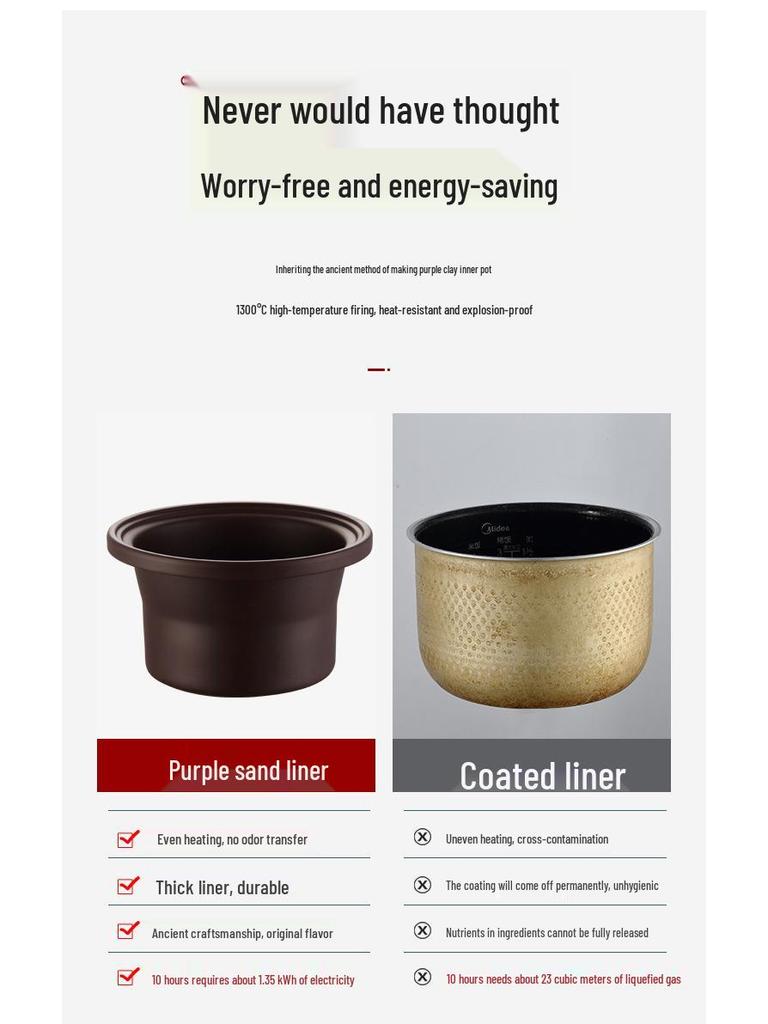 Fully Automatic Intelligent Electric Slow Cooker: Multifunctional Purple Clay Pot for Soup, Porridge, and Health Preserving Casserole.