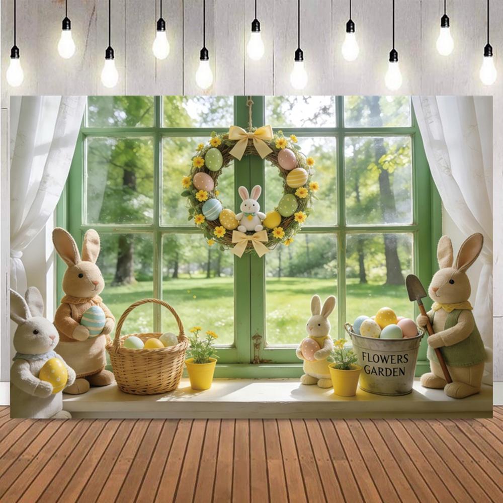 Easter Photography Backdrop Spring Garden Colorful Eggs Easter Party Decor Banner Kids Birthday Party Photo Background