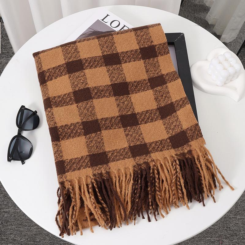 Women's Faux Cashmere Plaid Scarf - Korean Style, Thick & Warm Autumn/Winter Shawl