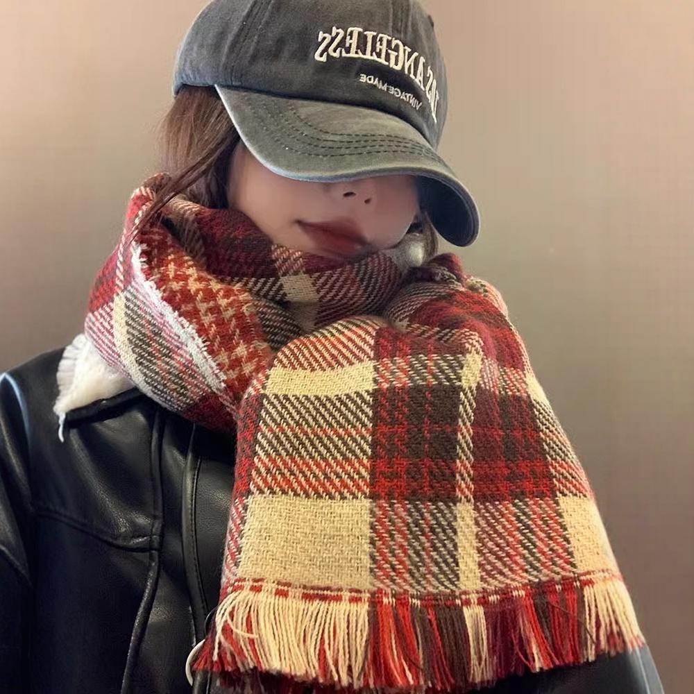 Double-sided plaid scarf women's autumn and winter British style classic plaid ins versatile long thickened warm shawl men