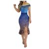Women's Casual Party Dresses Flower Print Irregular Hem One Shoulder Sexy Backless Mermaid Dress