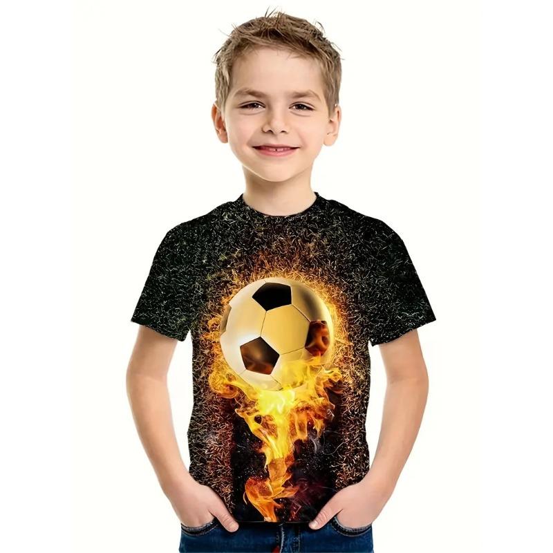 Sportliches Fußball-3D-gedrucktes T-Shirt, Kinder- und Jungenbekleidung, kurze Ärmel, lässige Kinderbekleidung, modische Jungen