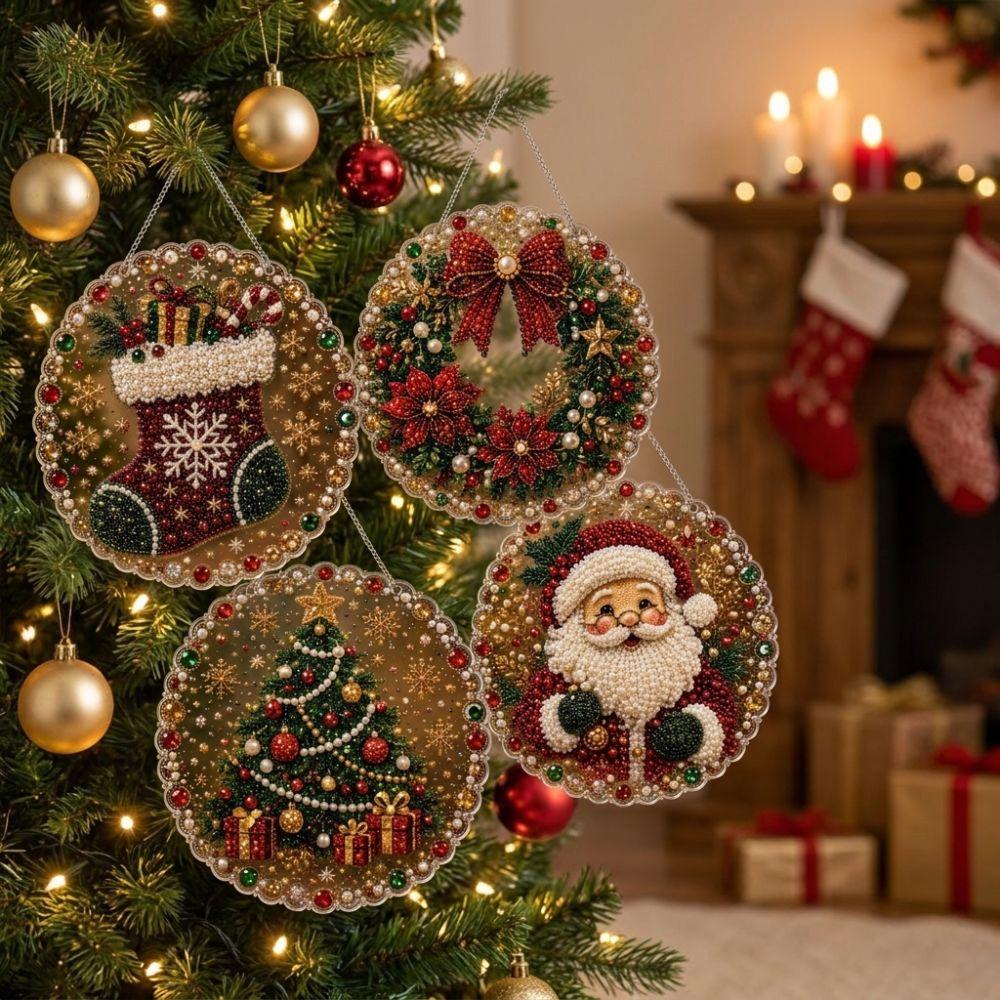 Christmas Tree Christmas Painting Kit Round Xmas Ornament Kit Festive Gift