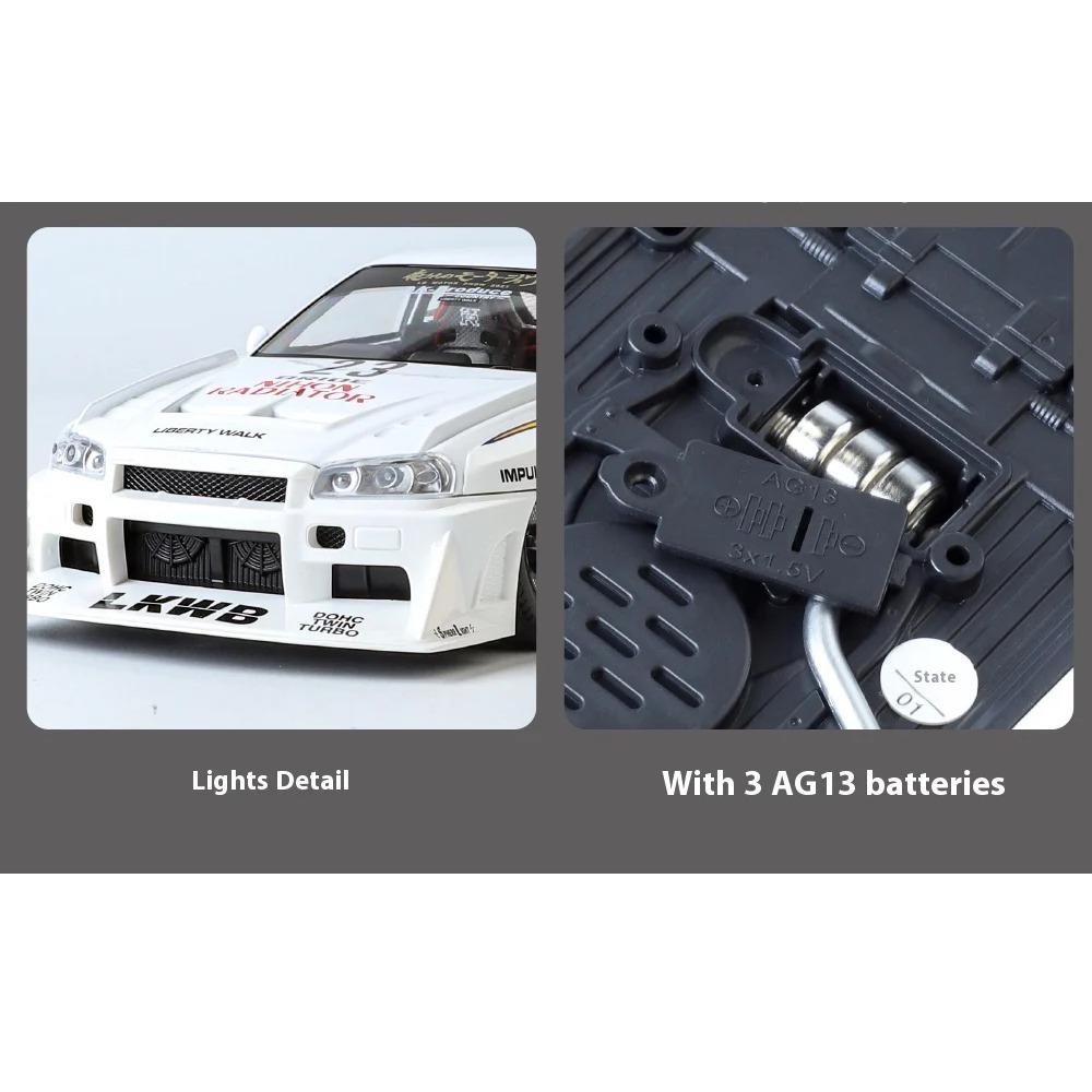 Nissan Skyline Ares GTR R34 S15, modifizierte Widebody-Version, Supercar, Modellauto aus Metallguss im Maßstab 1:24, mit Sound und Licht – das perfekte Geschenk für Kinder!