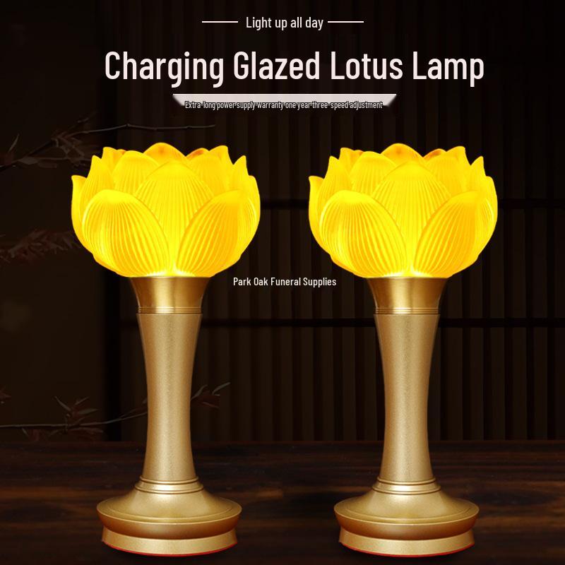 Rechargeable Crystal LED Lotus Guanyin Offering Lamp - Multicolor Glaze