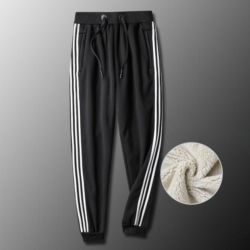 

Three-bar Sports Pants for Men In Winter Plus Velvet Thickened Lamb Velvet Pants Warm and Trousers Men s Casual Pants L чорний
