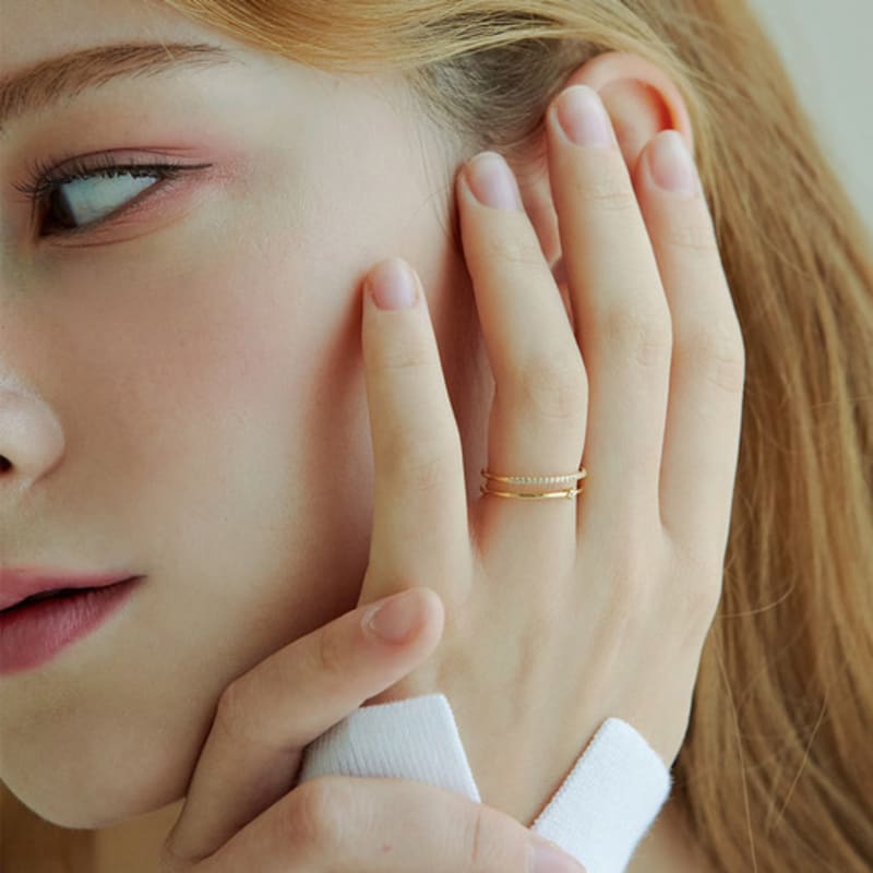 Shertz Cubic Line Layered Open Ring (Silver925)