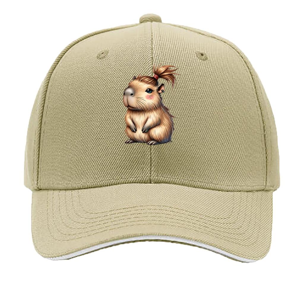 Cute Standing Capybara Ponytail Cartoon Animal Illustration Sandwich Baseball Cap Unisex Women Sun Cap Outdoor Workouts Hat