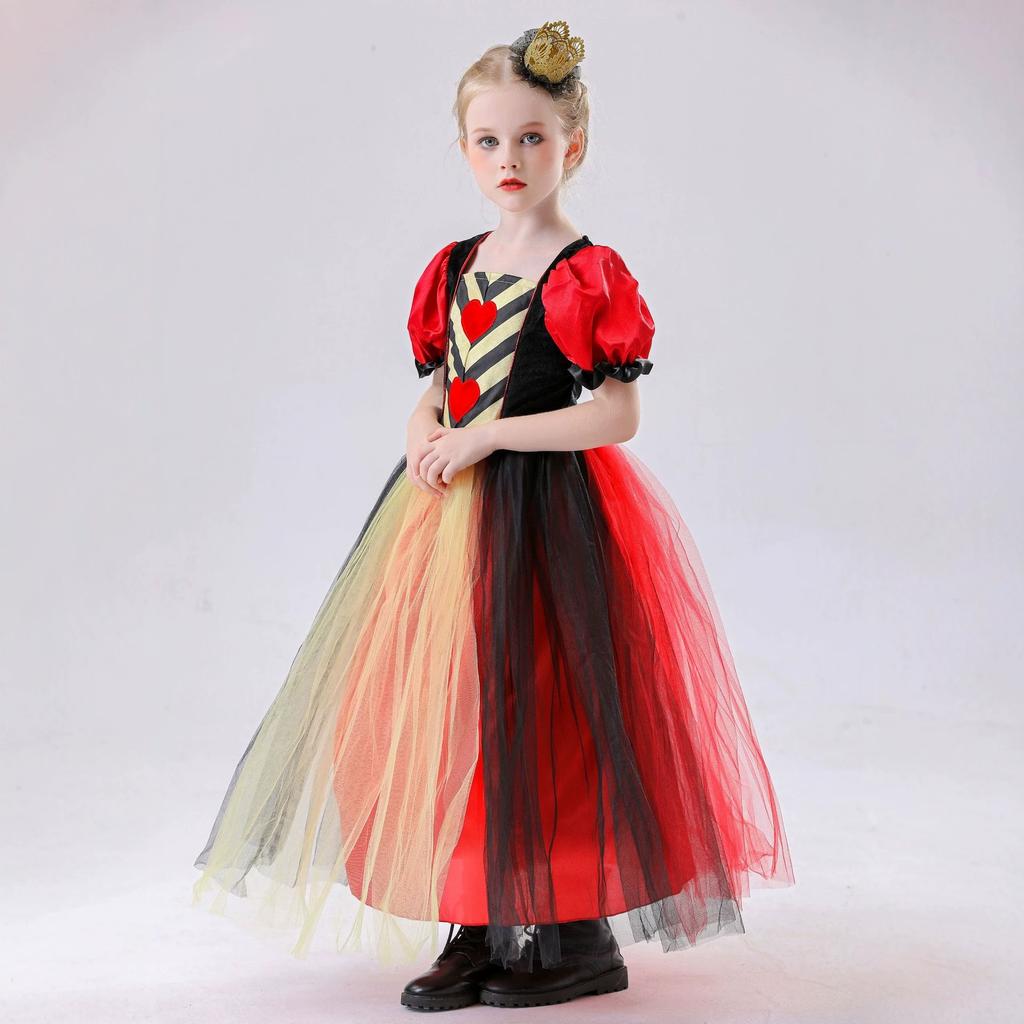 S-XL Halloween Corazón de Melocotón Reina Disfraz Cosplay de Niños Alicia en el País de las Maravillas Reina Roja, Disfraz para Obra de Teatro