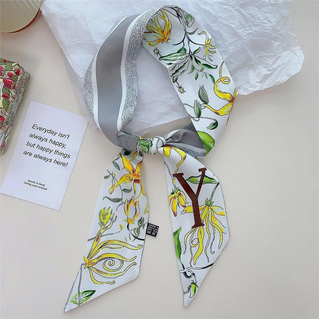 26 Letter Printed Headband 100x6cm Fashion Small Silk Scarf For Women New Design Brand Scarves Women's Bags Hair Tie Accessories