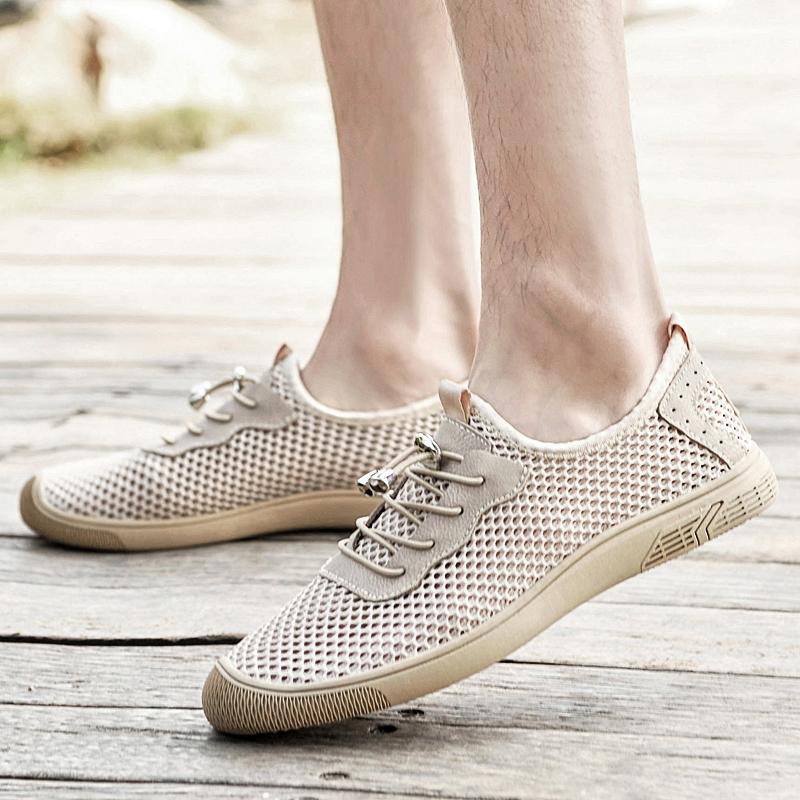 Summer New Outdoor Elastic Mesh Shoe Hollow Out Men Flats Damping Breathable Loafers Fashion Casual Shoes Slip on Shoes Footwear