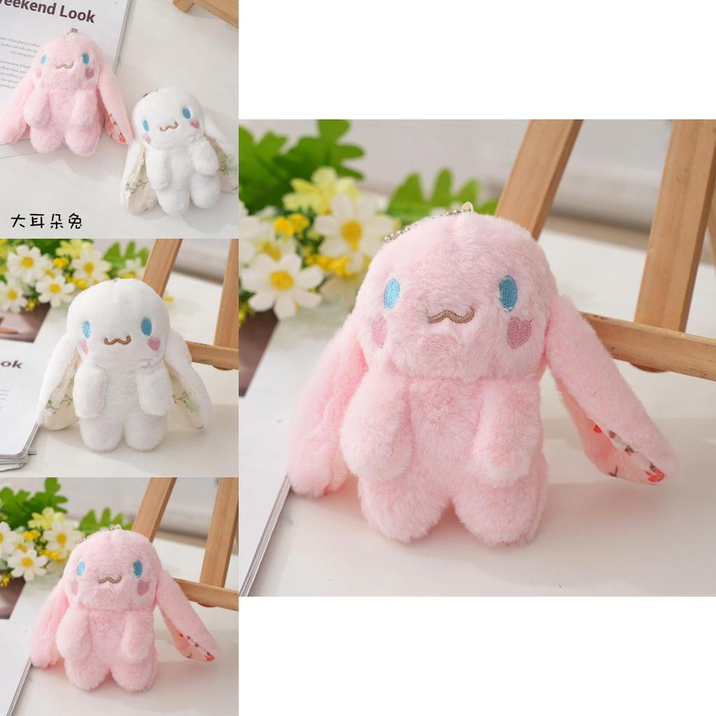 Cute 12cm Plush Bunny Keychain Realistic Rabbit Doll For Bags And Keys In Pink And White