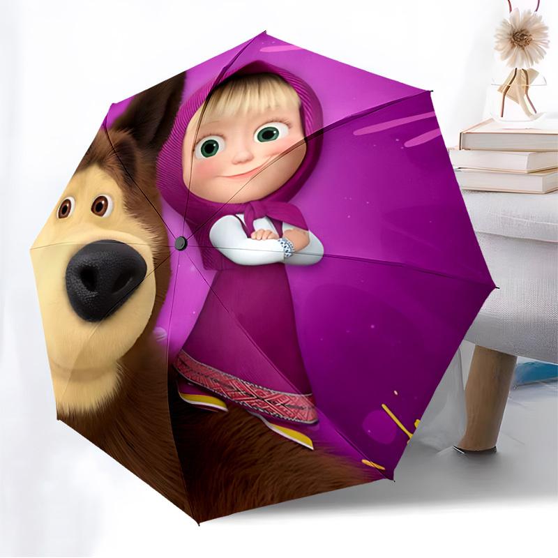 1pc Masha Bear Automatic Folding Umbrella, Portable Collapsible Design, Casual Outdoor Accessory L1127026