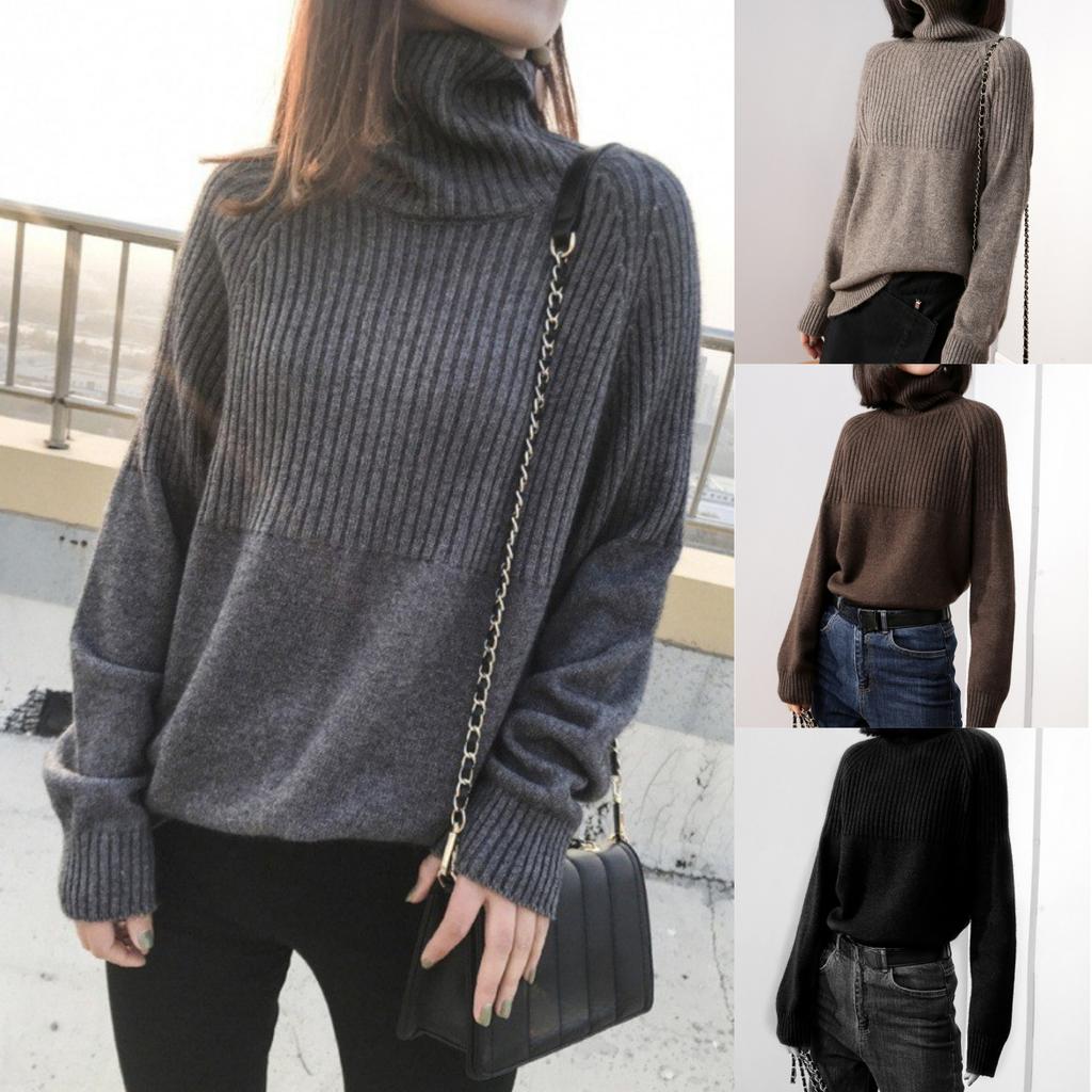 Lazy Wind Turtleneck Solid Color Knitted Sweater Women's Top 2024 Autumn and Winter New Inner Cover Bottom Pullover Sweater Women