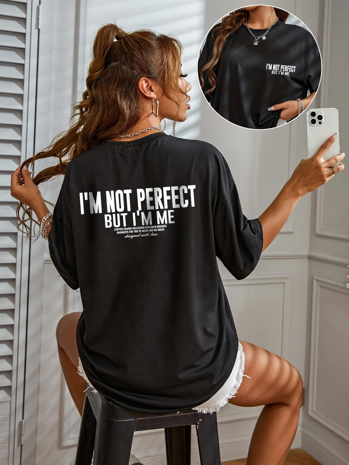 Women s Black Casual Letter Print T-Shirt - ;I m Not Perfe XXL дубильная кора
