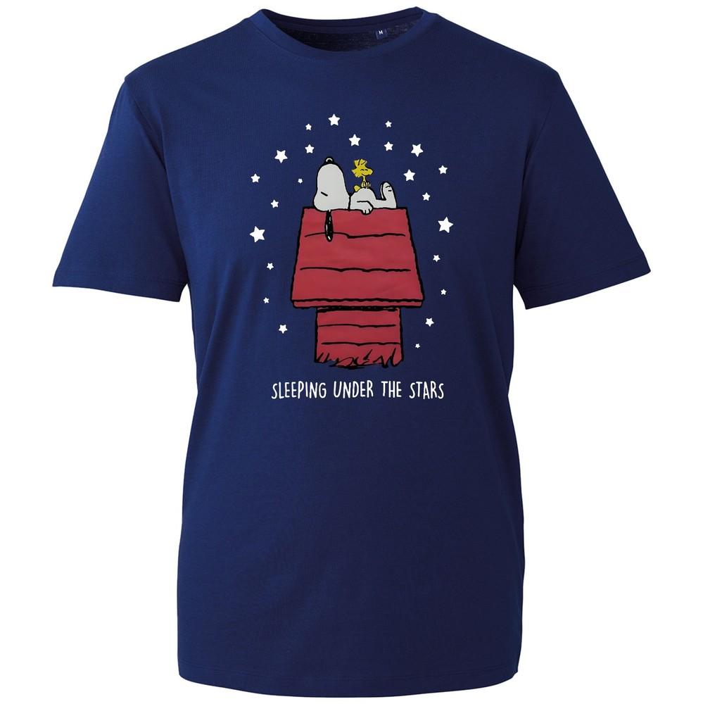 Snoopy T Shirt Unisexs Peanuts Woodstock Sleeping Under The Stars Black Graphic Tee S