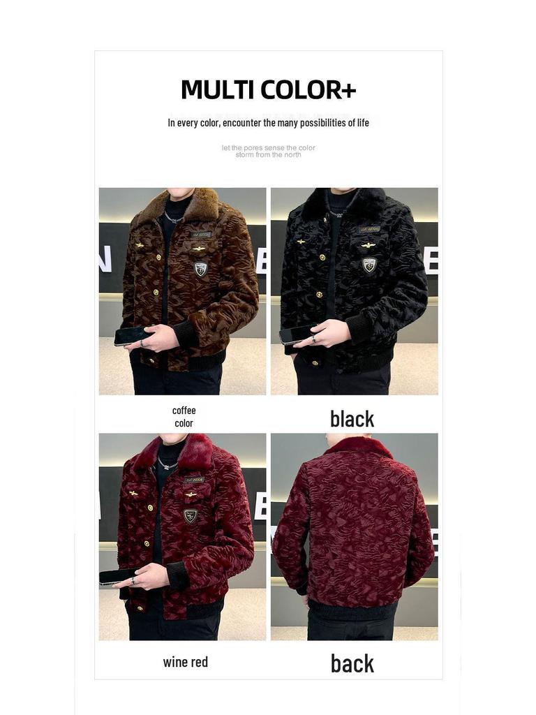 Men's European Winter Gold Sable Velvet Fur Lapel Jacket - Fashionable, Trendy, and Casual Outerwear