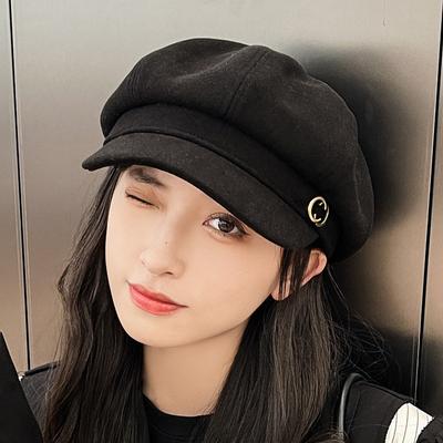 Women's Autumn and Winter New Fashion Solid Color Cap British Retro Octagonal Hat Fit for Outdoor, Casual & Formal Events
