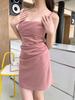 Spring/Summer 2026 Elegant Pink Pleated Waist Bodycon Camisole Dress for Women