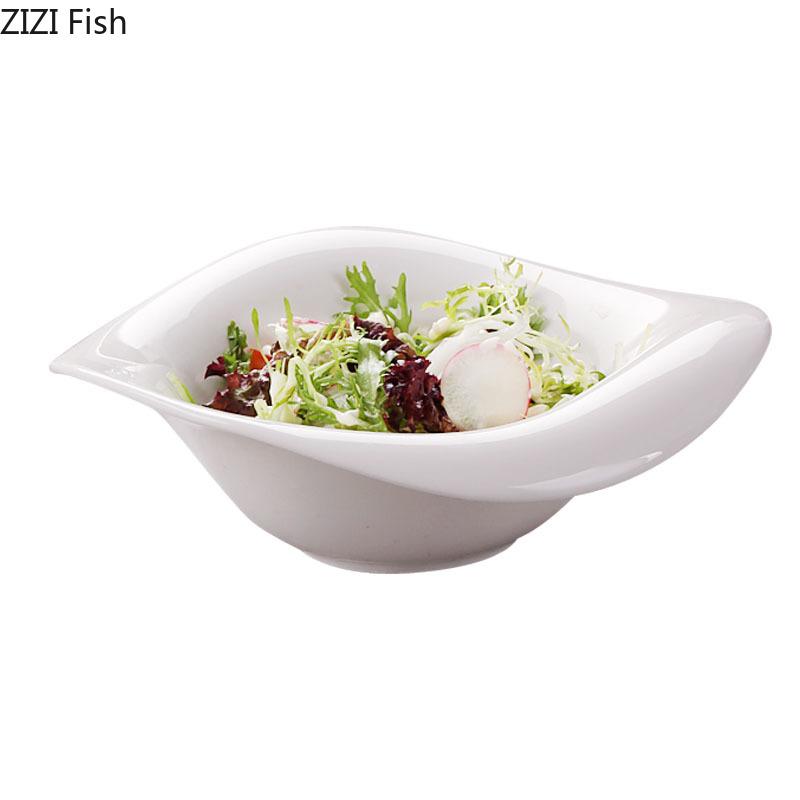 European Style Pure White Ceramic Salad Bowl Snack Dessert Bowl White Porcelain Dishes Kitchen Tableware Dining Table Decoration