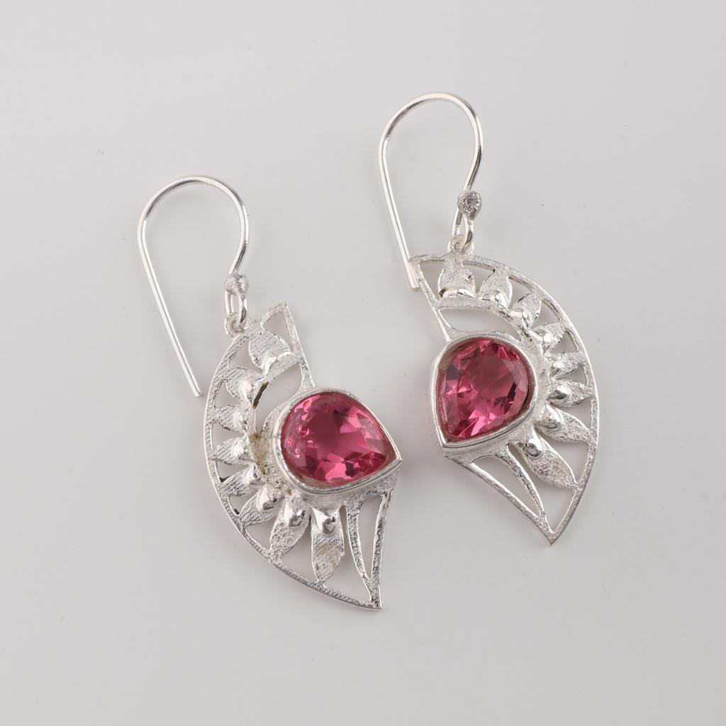 Pink Tourmaline Gemstone 925 Sterling Silver Women Jewelry Partywear Earring 1.5" For Gift CE-26-9