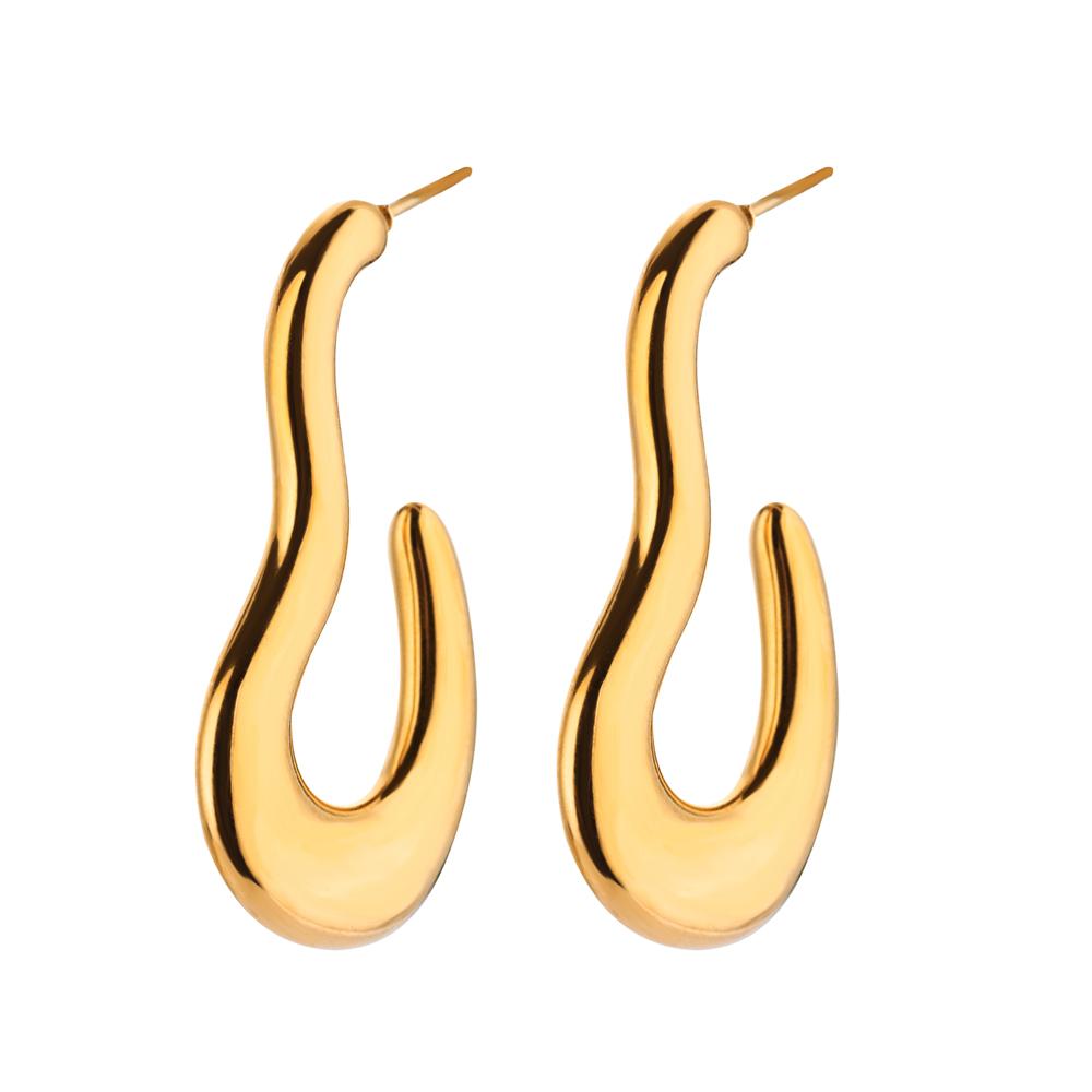 Irregular C Shaped Cute Stainless Steel Stud Earrings For Women Gold Color Wedding Aesthetic Irregular Texture Earring Jewelry