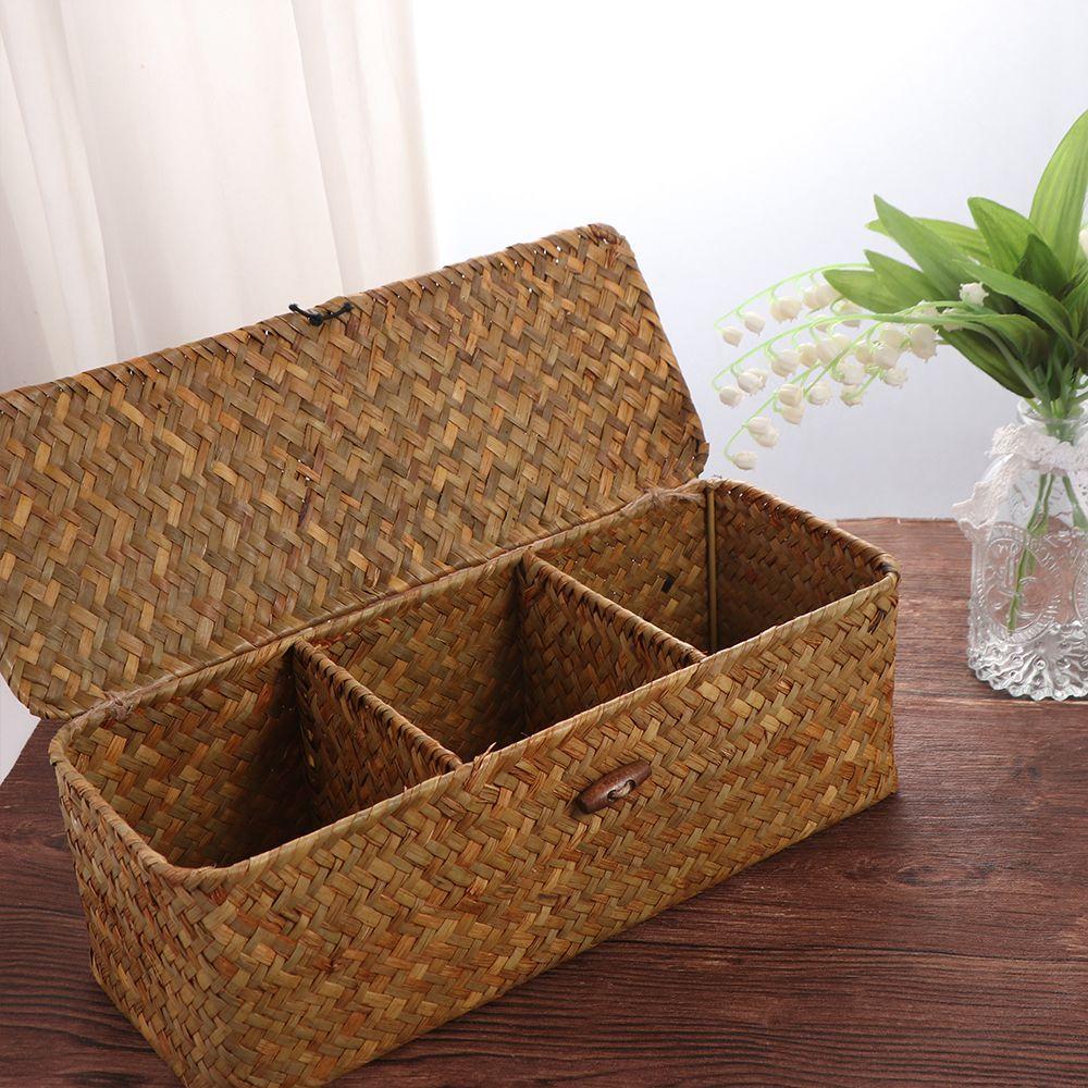Dustproof Hand Woven Storage Baskets Handmade Rattan Divider Storage Box  Hotel