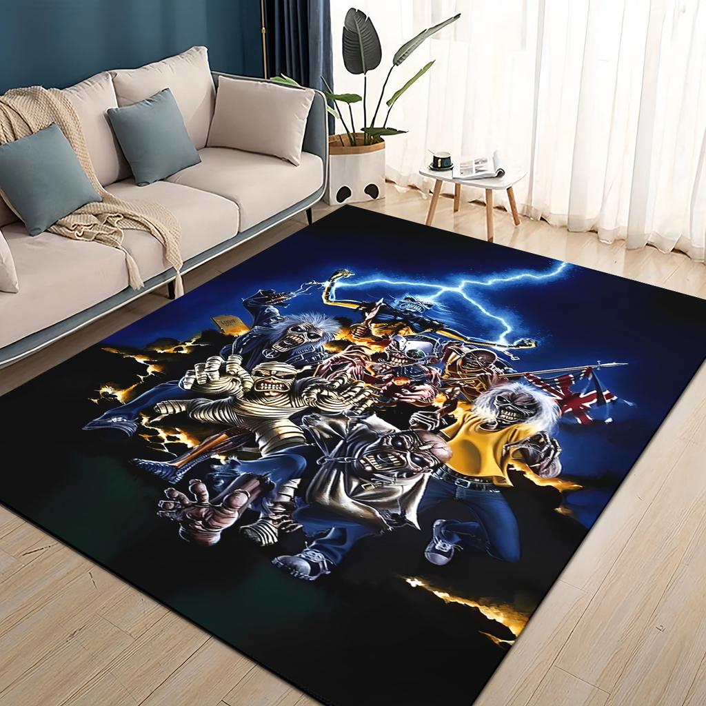 3D I-RON M-Maidens Meital Band Carpet Rug for Living Room Bedroom Home Sofa Decoration,Kids Play Non-slip Floor Mat