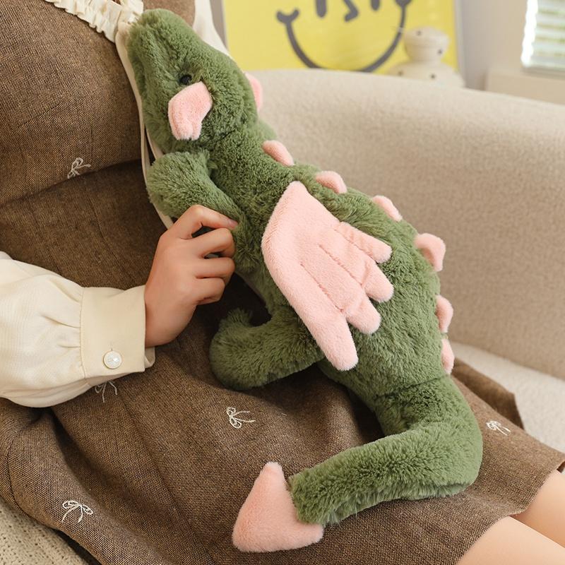 Cute Matcha Green Dragon Plush Toy Soft Stuffed Dragon Doll with Pink Wings Huggable Adorable Plushie for Girl Gift