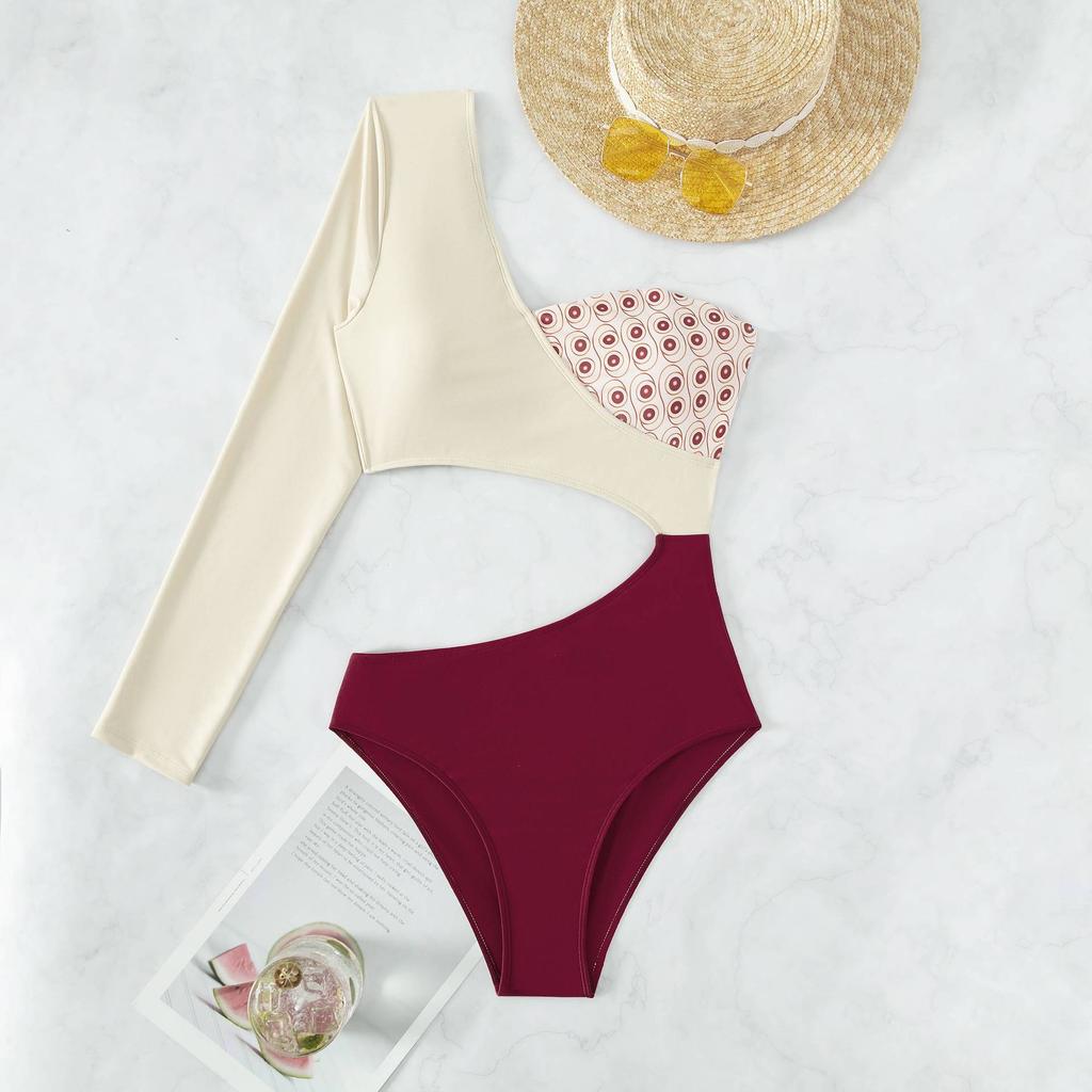 Women One Piece Sexy Backless Hollow Out Patchwork Bikini Sets Swimsuits