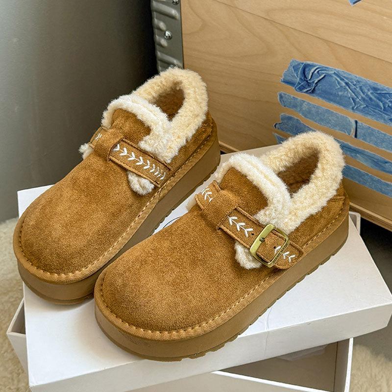 Cowhide version~ thick-soled velvet women's shoes winter warm snow boots women's one-pedal cotton shoes