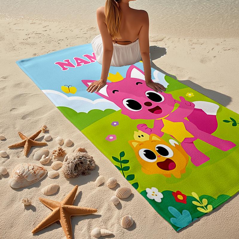 Custom Name Ultra-Soft Beach Towel with Pinkfong Wonderstar Theme,Ideal for Pool - Camping, Diving - Perfect Travel Essential, Vibrant Beach Towel.
