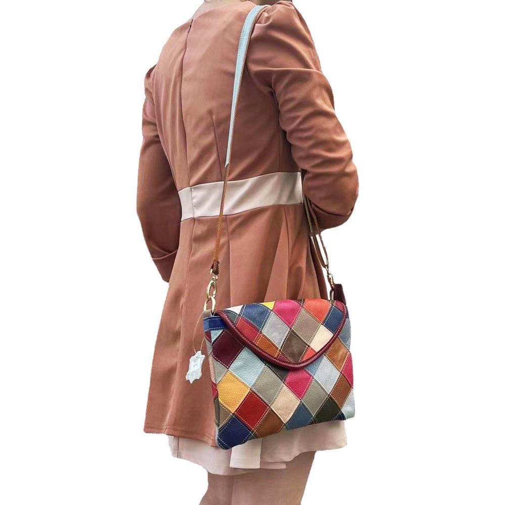 Trend Bag White-Collar Commuter Women'S Bag Color Leather Rhombus Splicing One Shoulder Messenger Bag Plaid Bag