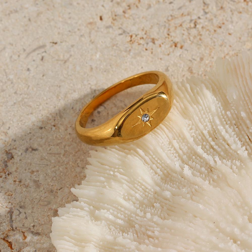 Europäisch-Amerikanische Mode 18K Gold Plated Edelstahl Ovaler Stern Zirkon Ring