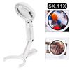 Stand Desk for Jewelry Appraisal Reading Repair with 8 LED Light Portable Hand-held Magnifying Glass Foldable Hand Tool Set 5x 11x