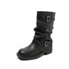 Thick-soled Belt Buckle Knight Boots Children 2025 New Versatile Mopping Boots Pleated Stacking Boots Medium and Long Tube Pants Tube Boots