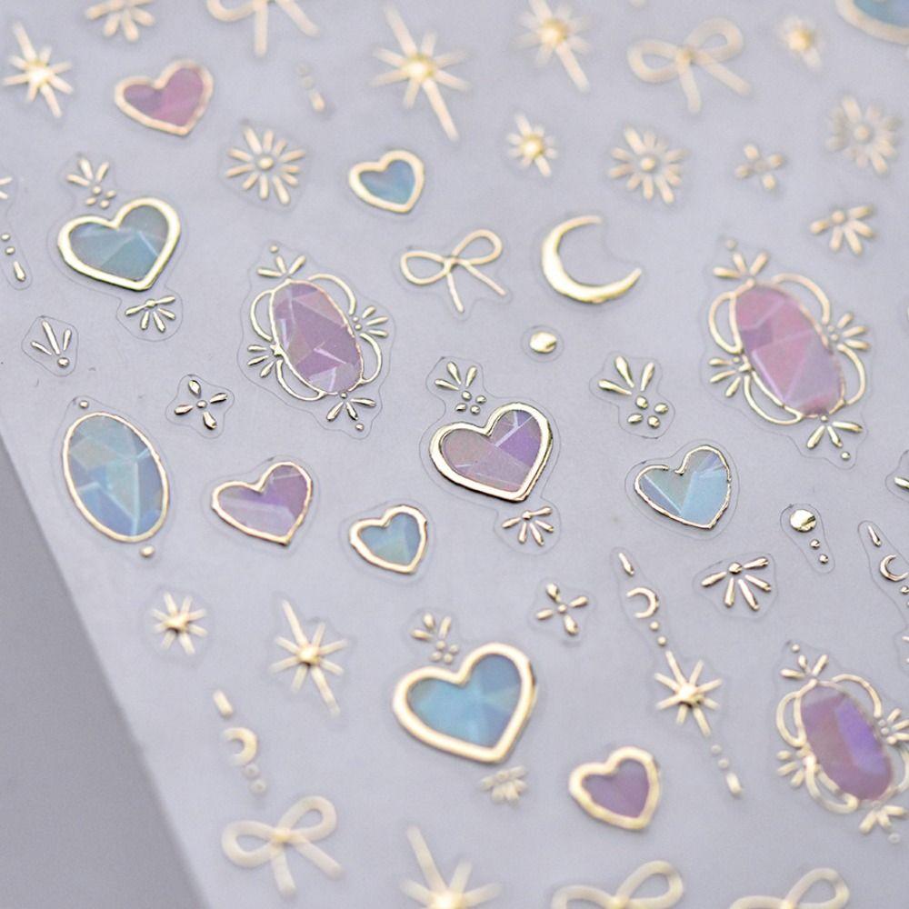 Steric Bowknot Nail Decals Dazzling Colorful Nail Decorations Sweet Heart Nail Stickers  DIY