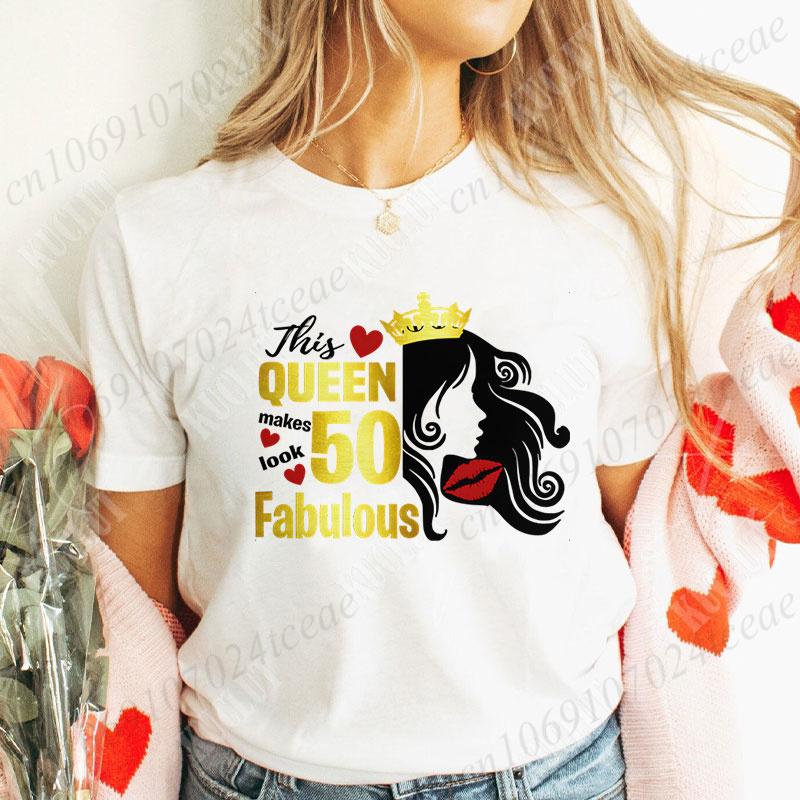 Fashion 50th Year Birthday T Shirt for Women Clothing Harajuku Birthday Party Y2k Tops Short Sleeve Tees Aesthetic Clothing
