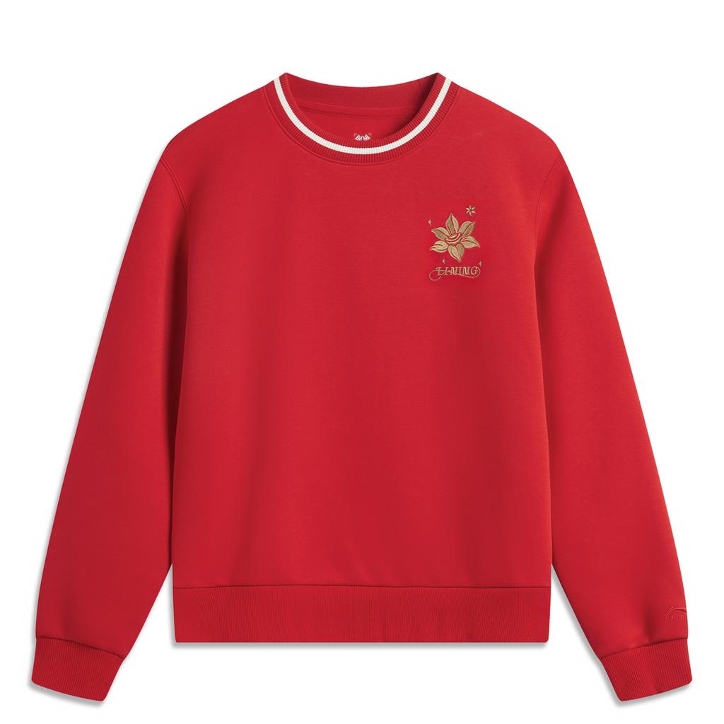 Li Ning Daily Prosperity Series Letter Round Neck Loose Simple Comfortable Versatile Casual Sweatshirt Women Sweatshirt Cinnabar-Red AWDV182-6
