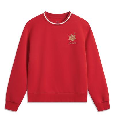 Li Ning Série Prospérité Quotidienne Lettre Col Rond Ample Simple Confortable Polyvalent Sweat-shirt Décontracté Femme sweat-shirt Rouge Cinabre AWDV182-6