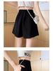 Women's High-Waist Black Casual Summer Shorts, Petite A-Line Wide-Leg Design, 2024 Collection.