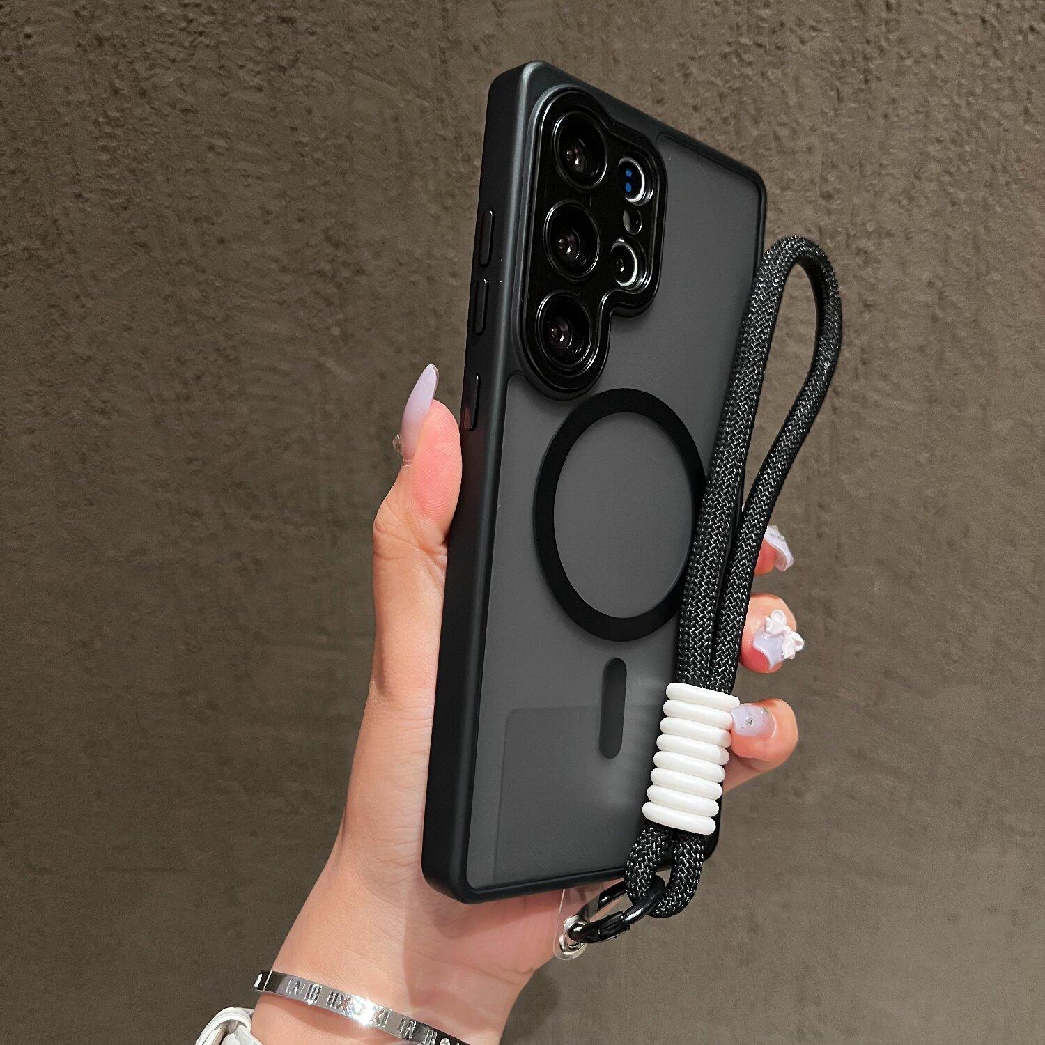 

Luxury Matte Translucent With Lanyard Magnetic Case for Samsung Galaxy A56 A16 A36 A26 A06 A55 A35 A25 A15 A05 5G Magsafe Cover Case & Strap&Galaxy A16 5G чорний