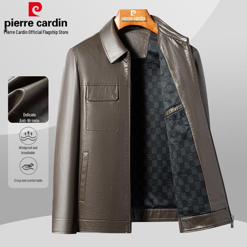 Pierre Cardin Men's Business Casual Lapel Leather Jacket