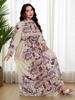 Dubai-Inspired Islamic Floral Lantern Sleeve Dress with Stand Collar