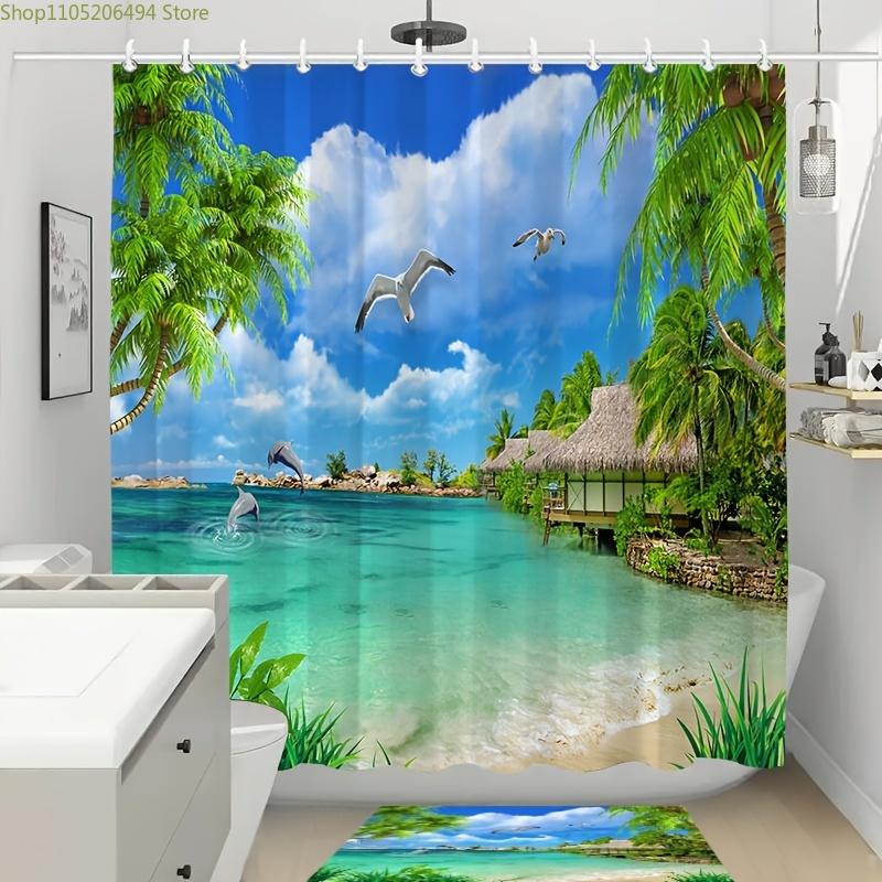 Elegant White Marble Print Shower Curtain with Hooks Polyester Minimalist Bathroom Decor Machine Washable