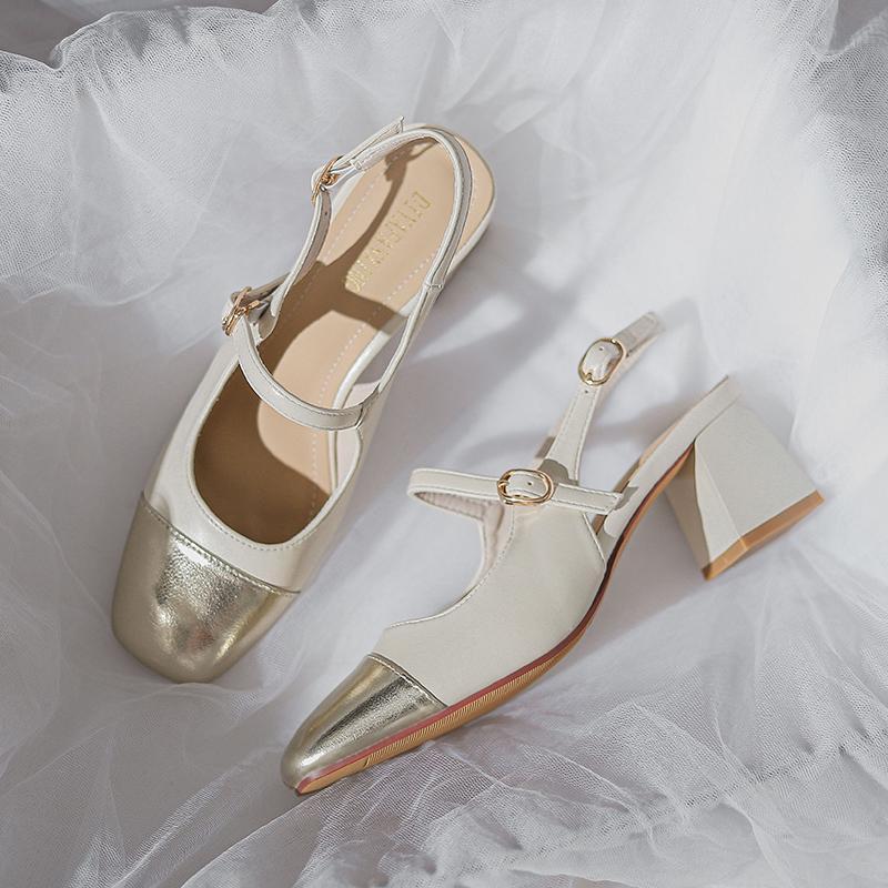 Bridesmaids with skirts temperament single shoes French high heels design sense niche thick heel 2025 spring new with cheongsam