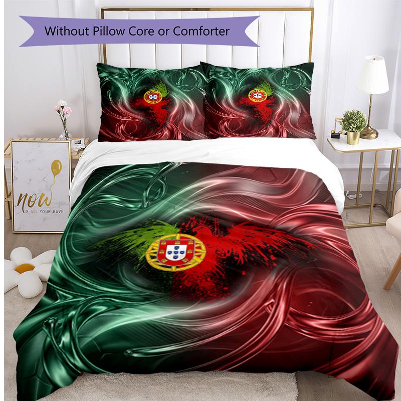 Set Biancheria da Letto Stampata Calcio Portogallo 3 Pezzi Set Copriletto Traspirante Accogliente come Regalo per la Casa Nuova o per le Feste